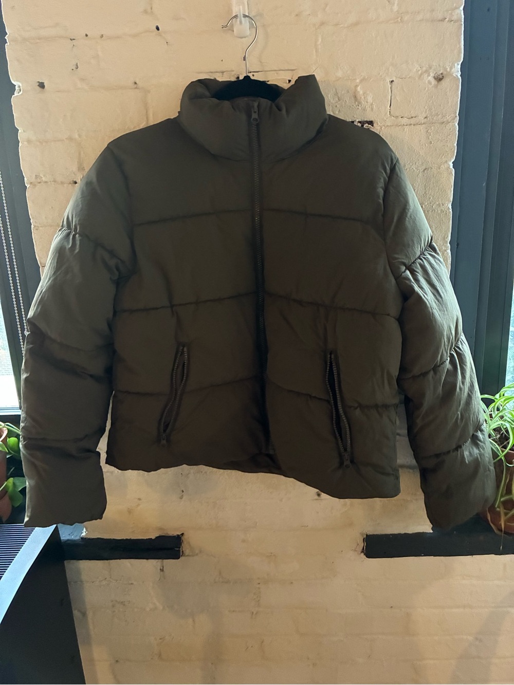 Olive Green Puffer Jacket - Women's Short Puffer Coat